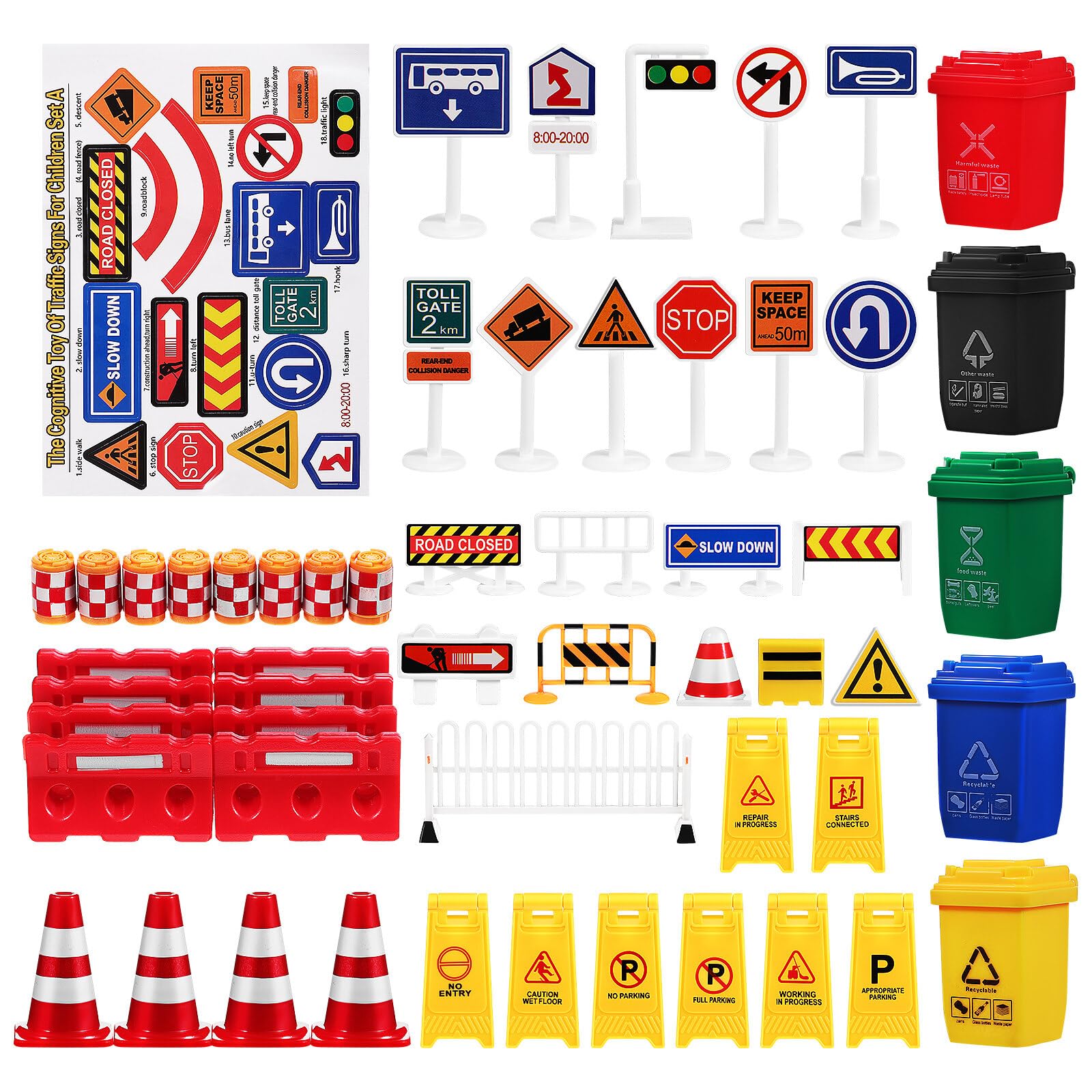 Photo 1 of 105PCS Traffic Road Signs Street Road Signs Playset Traffic Light Crosswalk Signal Roadblocks Toyset for Safety Education Plaything