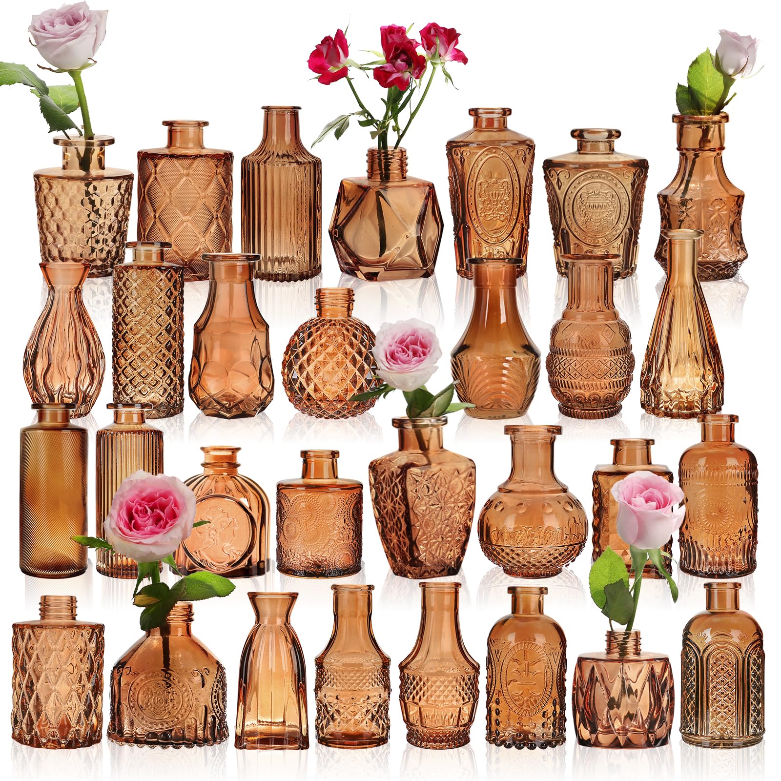 Photo 1 of *SOME BROKEN* BIGIVACA Set of 30 Amber Glass Bud Vases in Bulk,Small Centerpieces Vases for Wedding Centerpieces,Mini Glass Vintage Vase Flower Vases for Table Decor