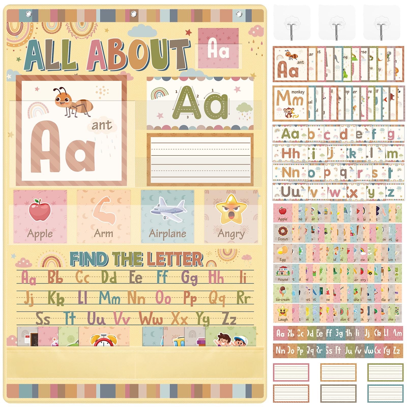 Chiisong All About Letter Pocket Chart with ABC Flash Cards Alphabet ...
