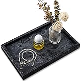 Zilukar Real Natural Marble Tray for Bathroom, Vanity, Kitchen and Desktop, Rectangle Genuine Marble Stone Tray for Jewelry, Cosmetics, Candles, Lotion, Perfume and Home Decor Black