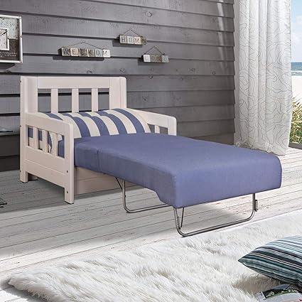 Moebella Schlafsofa Campuso Blau Weiß Sessel Sylt Stoff Sofa Couch Massiv Holz Schlafcouch Bettfunktion