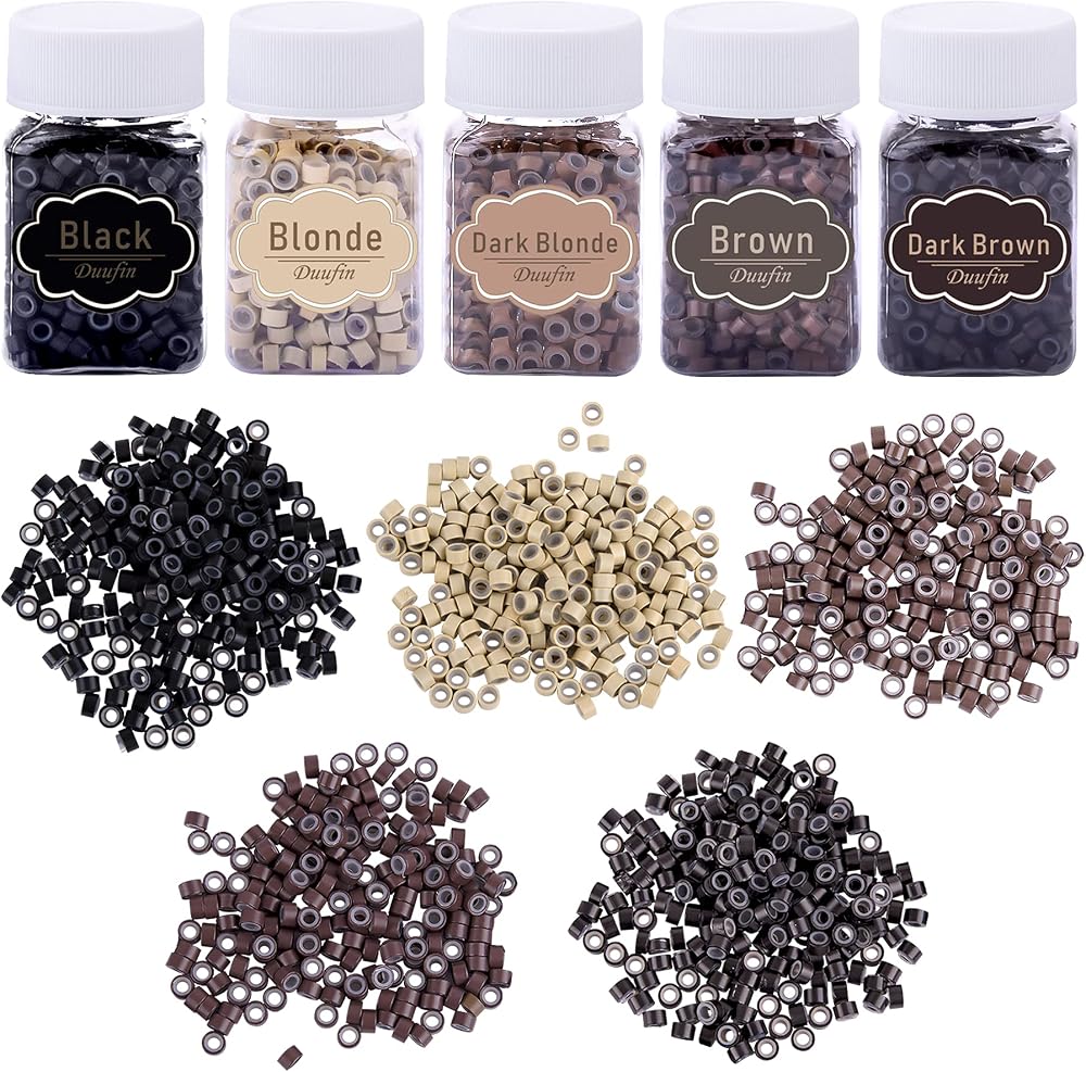 Duufin 2500 Pieces Micro Ring Beads 5.0mm Silicone Lined 5 Colours