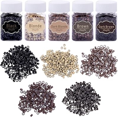 Duufin 2500 Pieces Micro Ring Beads 5.0mm Silicone Lined 5 Colours