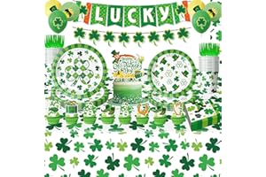 Sekeline St. Patrick's Day Party Supplies Lucky Shamrock Themed Tableware with Plates, Napkins, Cups, Tablecloth, Banner, Bal