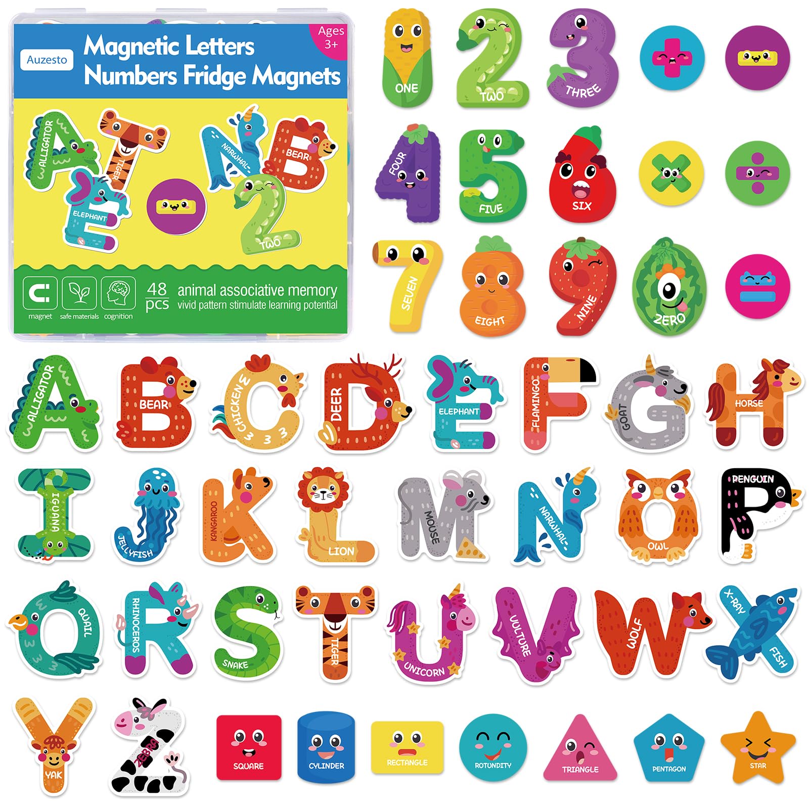 Photo 1 of Auzesto 48Pcs Magnetic Letters and Numbers Fridge Magnets, 26 Uppercase Letters 0-9 Numbers Refrigerator Magnets Cute Animal Alphabet Magnets for Toddlers Preschool Learning Spelling