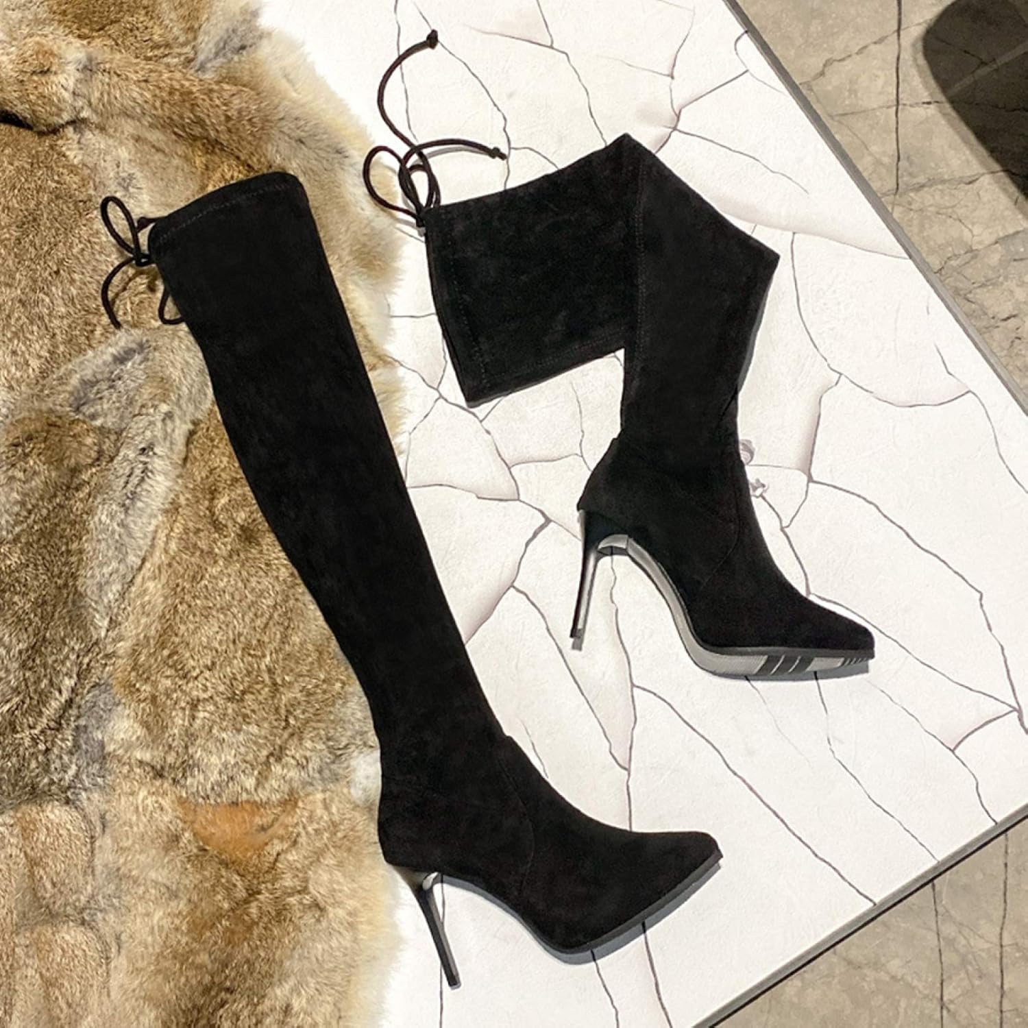 Amazon Gzgz ニーハイブーツ ブーツ ニーハイ ストレッチ 美脚 10cmヒール ロング ブーツ ピンヒール 黒 ハイヒール ニーハイ ブーツ レディース 大きいサイズ ロングブーツ レディースブーツ 裏ボア 柔らかい 美脚効果 21 5 25cm Gzgz ブーツ ブーティ