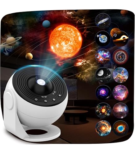 2-in-1 Galaxy Projector Night Light, USB Portable Sky Night Light Projector, 360° Adjustable LED Space Galaxy Lamp with 3/6/12 Projection Films, for Bedroom and Car Decoration (12Slides