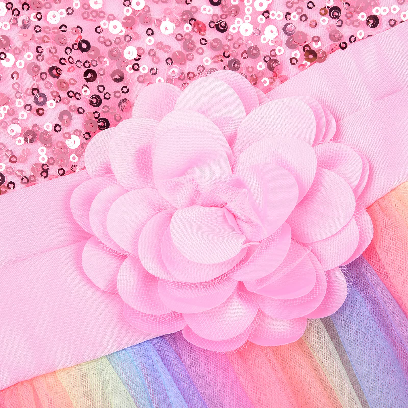 Uhnice Little Girl's Sequin Sleeveless Mesh Rainbow Dress for Wedding Party