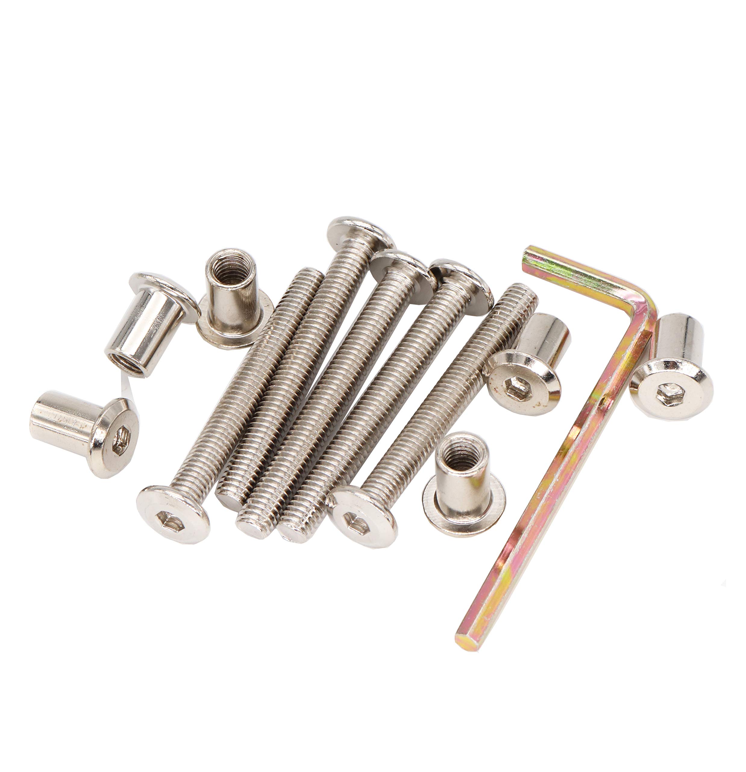 binifiMux 10-Pack M6x45mm Rivet Countersunk Hex Socket Cap Bolts and Hex Head Barrel Nuts for Furniture Cribs Chairs, Nickel Plated