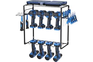 Shinoske Power Tool Organizer, Tool Organizer and Storage with 8 Drill Slots, Drill Holder Wall Mount Sturdy and Durable, Practical Freestanding Metal Tool Rack for Dad, Men as a Gift…