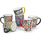 vancasso 12 oz Coffee Mugs Set of 6, Ceramic Mug with Handle, Boho Coffee Cups for Latte, Cappuccino & Hot Chocolate, Dishwasher & Microwave Safe Gift Set, Series SIMI