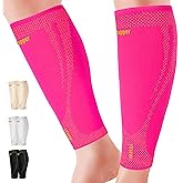 Copper Calf Compression Sleeves for Men & Women - High Stretch Graduated Compression with Anti-Slip Grip | Breathable & Smooth Lining Footless Design for Runners, Shin Splints, Leg Fatigue & Travel (Pink, Medium)