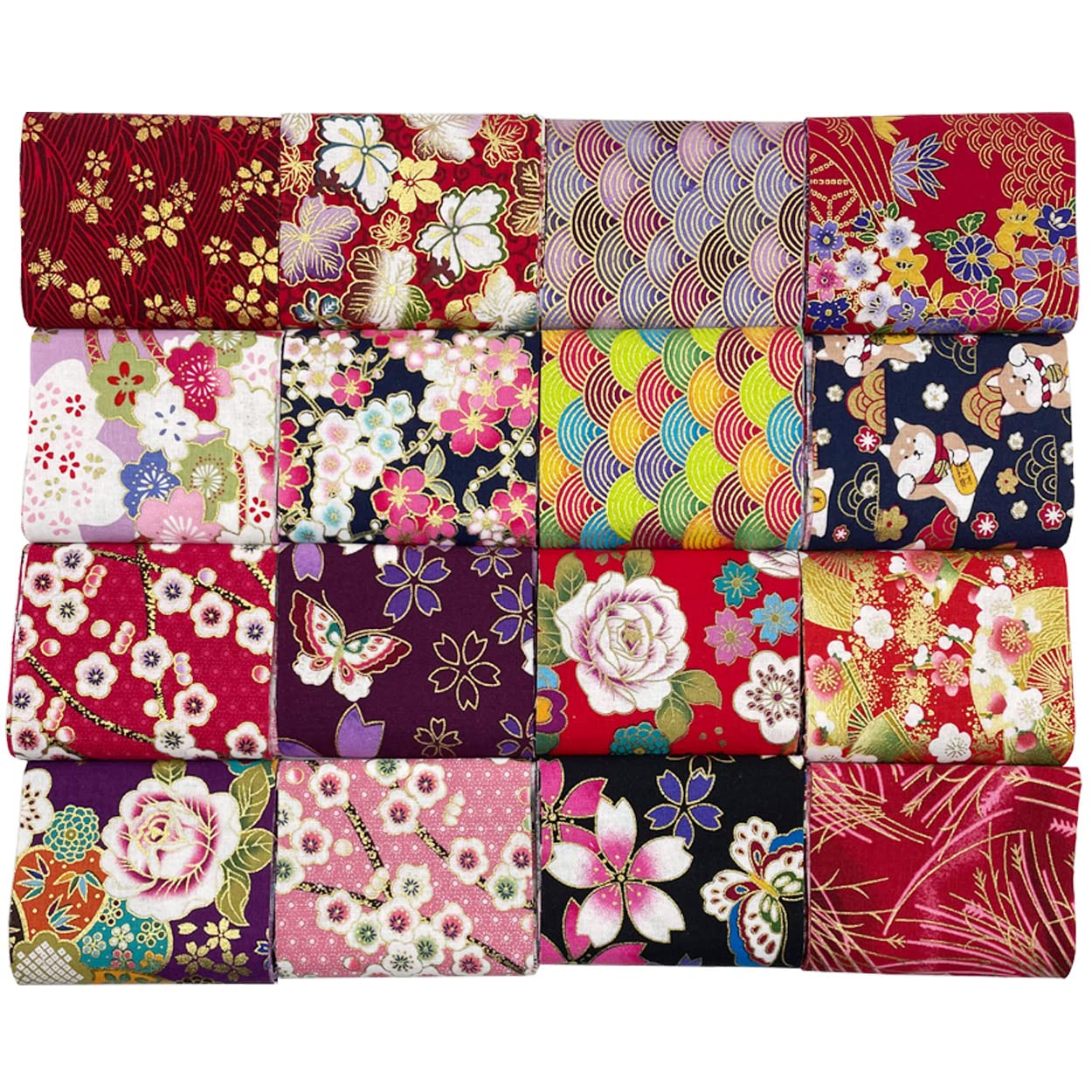 Jukway 16Pcs Crafts Cotton Fabric Strips 8 x 100 CM, 100% Cotton Fabrics Bundles for Sewing, Quilting, Patchwork, DIY, Arts & Crafts, Scrapbooking (Bronzing Pattern, 16pcs)