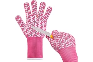 HandLove BBQ Gloves, Oven Gloves with Fingers – Heat Resistant Gloves for Grilling | Silicone Grip, Long Cuff Mitts - Kitchen & Outdoor Barbecue, Cooking, Baking, Pink S