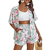 VILOVE Hawaiian Outfits for Women 2 Piece Beach Sets Tropical Floral Print Matching Hawaiian Set Casual Summer Beachwear