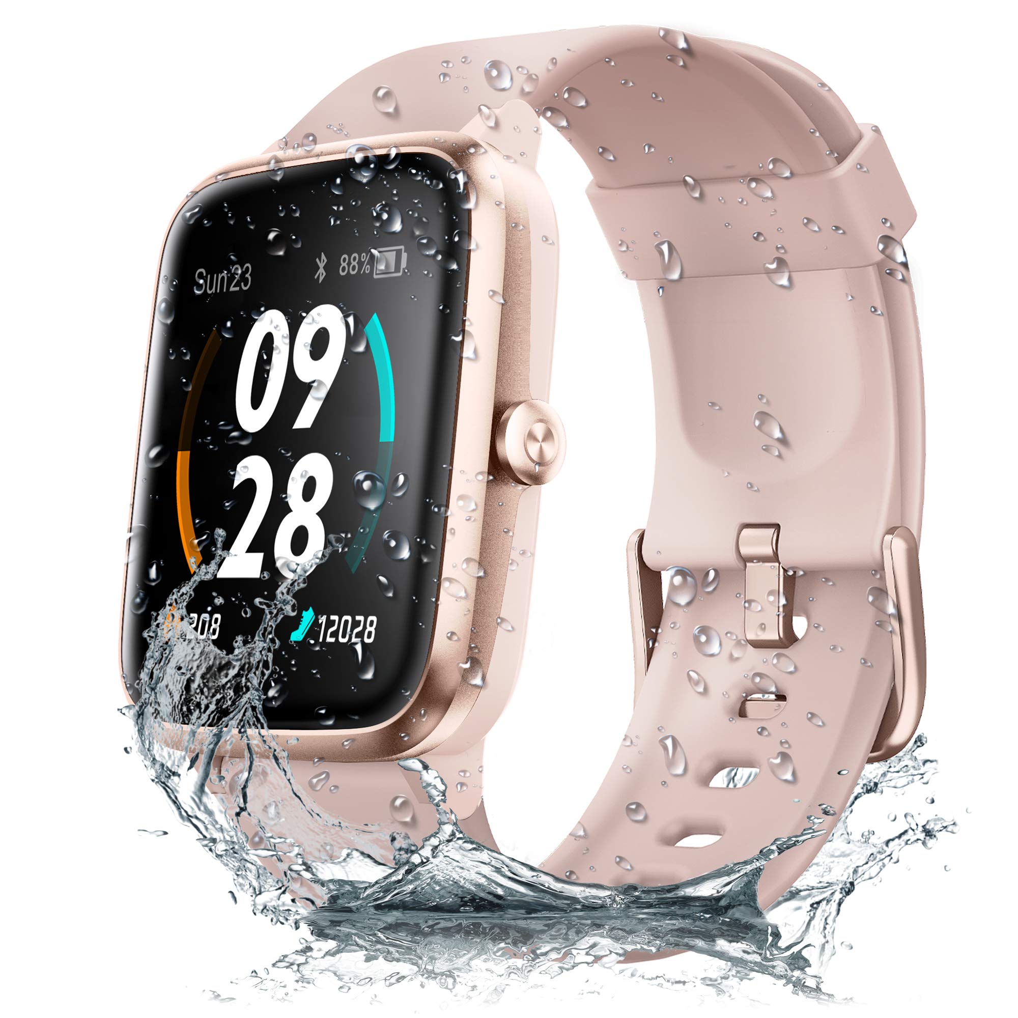 JONVOH Smart Watch for Men and Women - IOS Android Compatible Smartwatch with Touch Screen - Integrated GPS Fitness Tracker SyncLife Dazzle - Pink