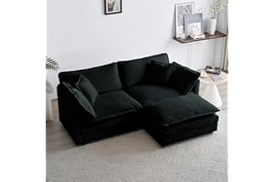 Tmsan 76.7" Deep Seat Cloud Loveseat Sofa Sectional Couch with Ottoman, Large 2 Seater Modular L Shaped Sofa, Comfy Chenille Love Seat for Living Room Bedroom Apartment Office, Black