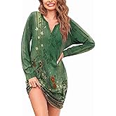 Ekouaer Women's Nightgown Long Sleeve Sleepshirt Button Down Nightshirt V Neck Pajama Dress with Pockets S-XXXL