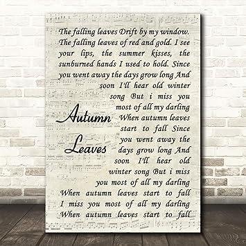 Amazon Com Autumn Leaves Song Lyric Vintage Script Quote Wall Art Gift Print Office Products