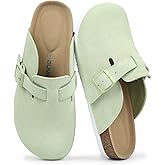 Dumalum Women's Suede Clog Leather Mules Arch Support Potato Shoes with Comfort Cork Footbed - Clogs for Women Men Unisex Antislip Slippers Sandals
