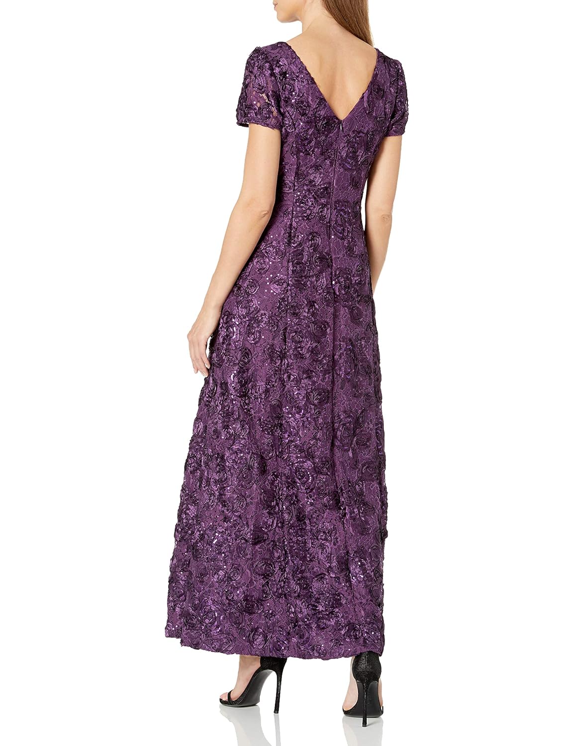 Alex Evenings Womens Long A-line Rosette Dress