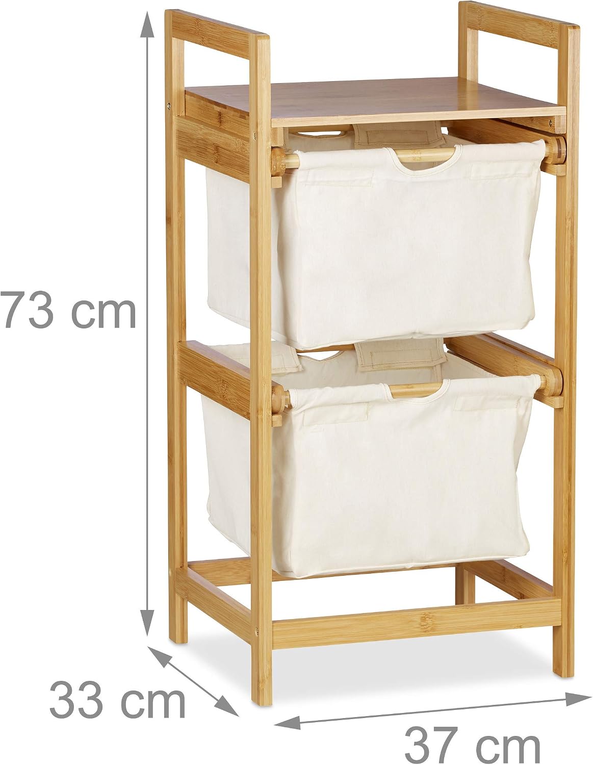 Relaxdays Bamboo Laundry Hamper, Clothes Sorter with Shelf, 2 Drawers, Pull-Out & Portable, 25 L Basket, Natural - Image 5