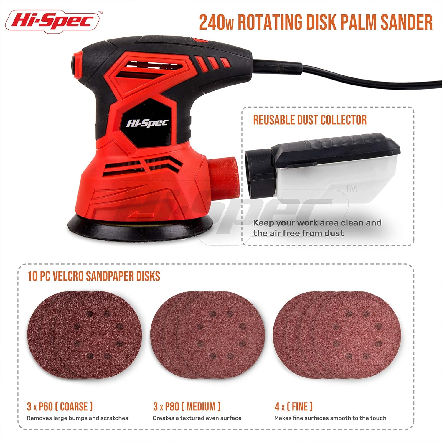 Hi-Spec DT40264-US Random Orbital Sanders product image 2