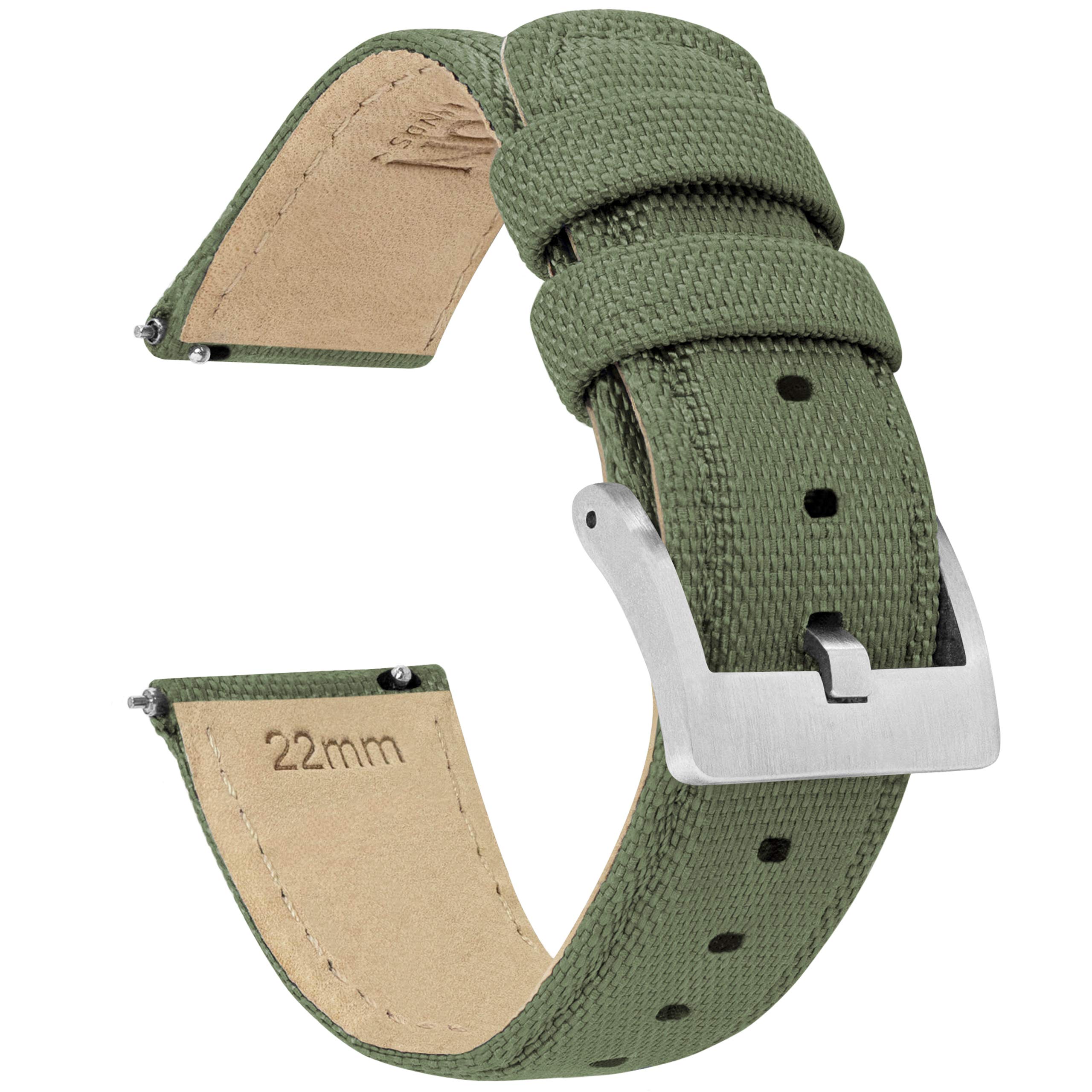 22mm Army Green BARTON Sailcloth Quick Release Premium Nylon Weave