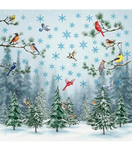 Merry Christmas Wall Decals - Peel & Stick Winter Forest Scene With Cabin & Snowman