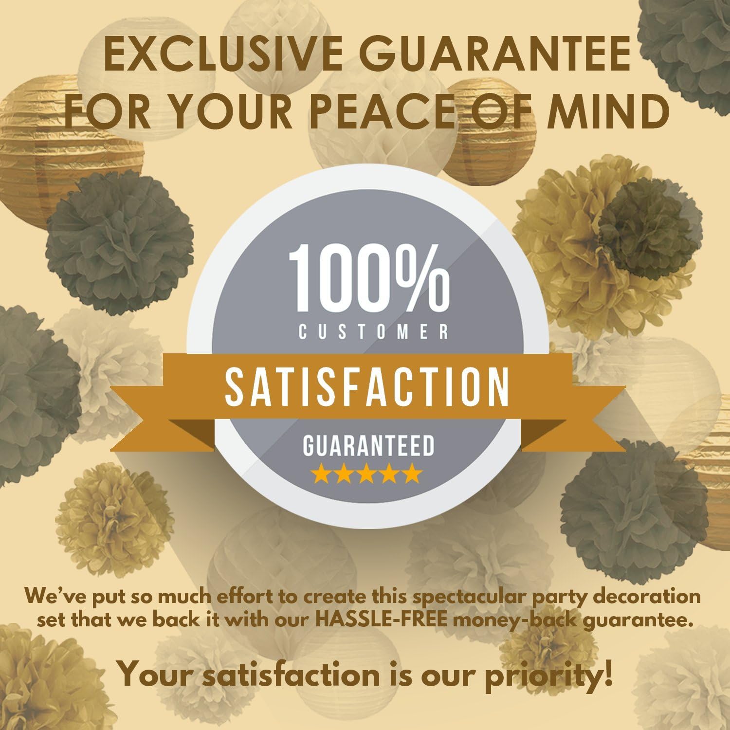 EpiqueOne 22-Piece Party Decoration Kit – Hanging Paper Lanterns, Honeycomb Balls and Tissue Paper Pom Poms for Special Occasions – Easy to Assemble – Colors: Black, Gold and White: Health & Personal Care