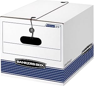 Bankers Box LIBERTY Medium-Duty Storage Boxes, FastFold, String and Button, Letter/Legal, Case of 12 (00025)