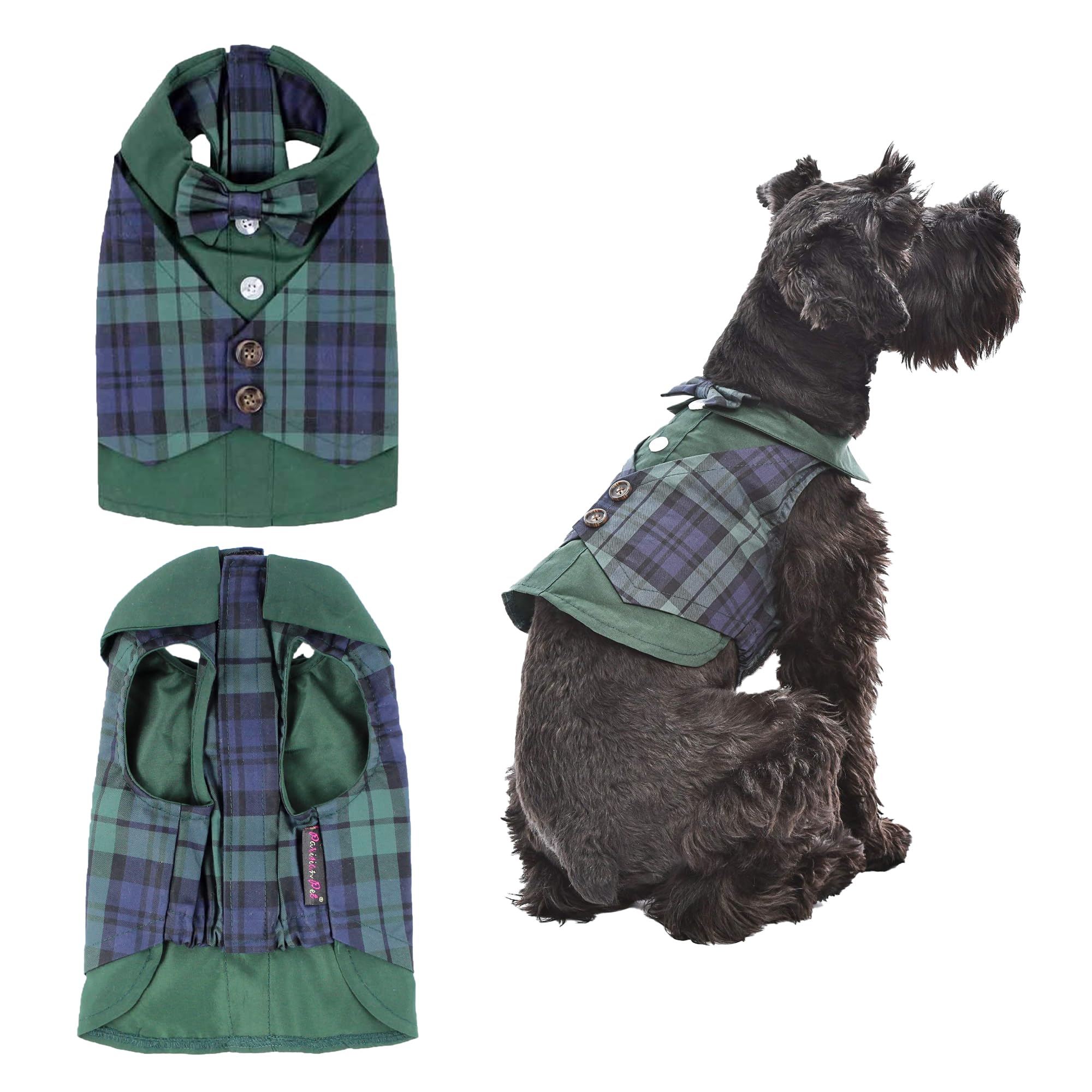 Parisian Pet Designer Scottish Green/Blue Plaid Dog Tuxedo Holiday Party Special Occasion