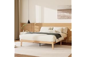 Tyndall Queen Size Bed Frame, Natural Solid Wood Platform Bed with Wooden Slats Support, 12 Inch Wood Bed Frame Queen, No Box