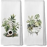 XPH Tropical Monstera Botanical Bathroom Hand Towels, Cottagecore Gifts for Women, Green Monstera Leaf Floral Botanical Hand Towels Decorations, Tropical Botanical Bathroom Decor, 16x24inch Set of 2