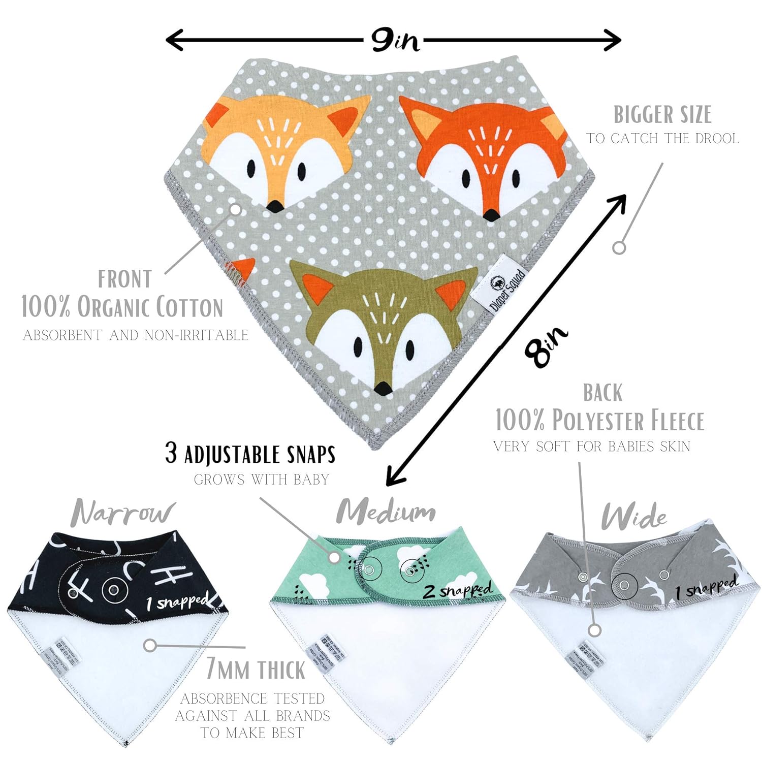 Diaper Squad 100% Organic Cotton Woodland 10-Pack Baby Drool Bandana Bibs for Boys and Girls: Baby