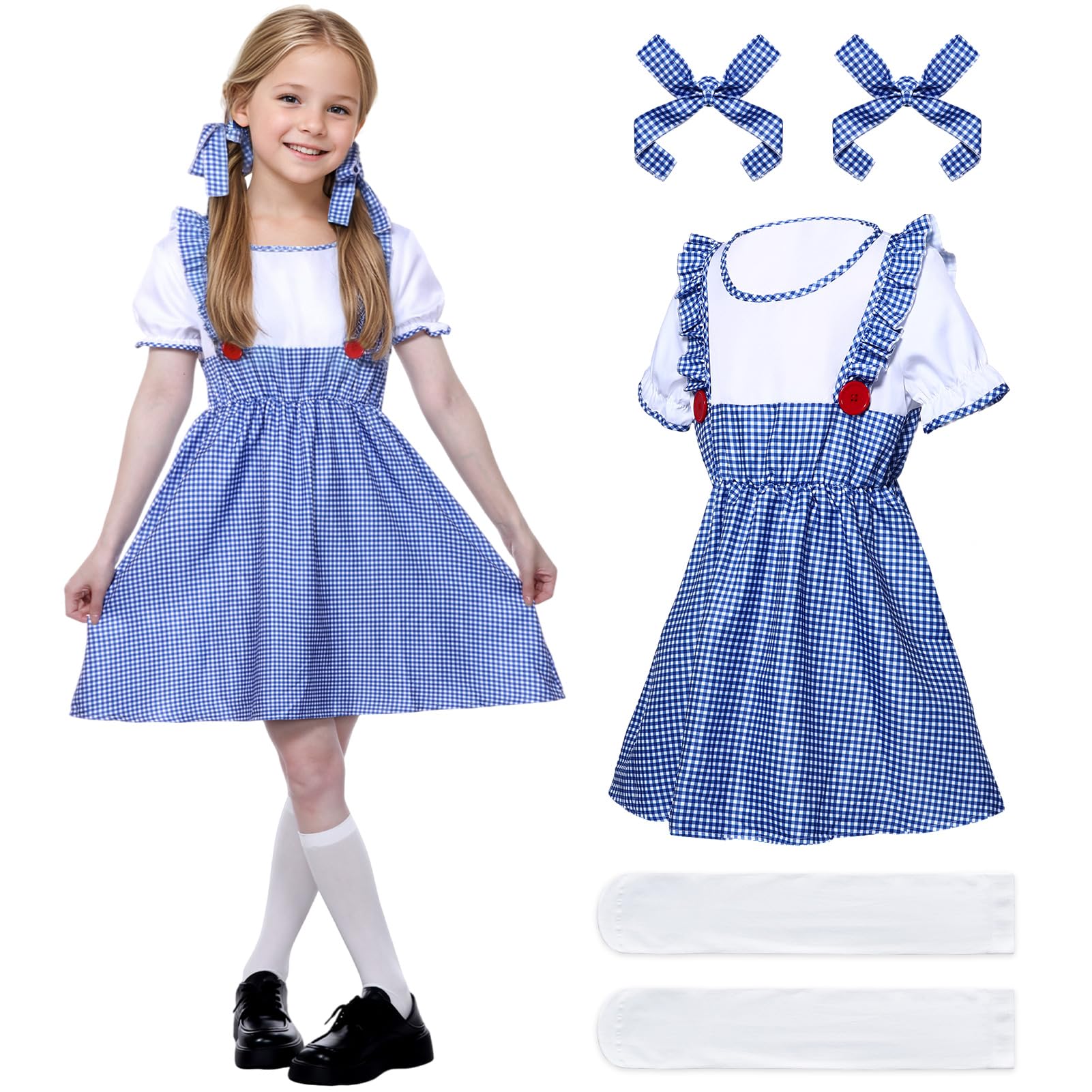 Apparlxer Dorothy Costume for Women,Book Character Costume Wonderlandrole Cosplay Costumes Include Fancy Dress Blue Dress Hairbands and Socks,Dorothy Costume Adult for World Book Day (Style B, 150)