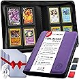 FORZAROCKET 4 Pocket Toploader Binder, Holds 112 Top Loaders, 8 INCLUDED, Waterproof PU Leather, Archival Safe Pockets, Compatible with MTG, Lorcana, Sports, Trading Cards in Toploaders (Purple)