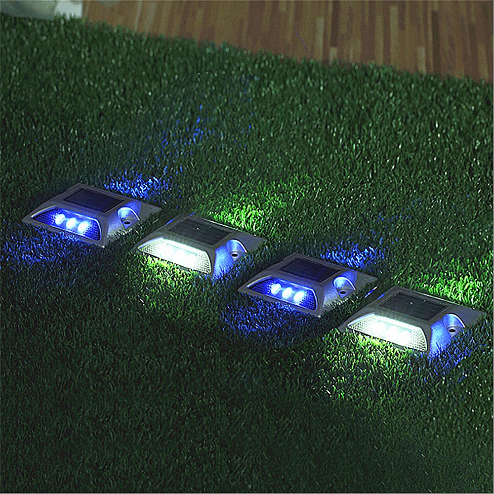 Deck Lights, SOLMORE 2 Pack LED Solar Dock Path Road Lights Marker lights,Waterproof Driveway Warning Lights for Outdoor Fence Patio Stud Yard Garden Pathway Stairs Step Lights Blue