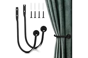 2 Pcs Curtain Holdbacks Curtain Tiebacks, U Shaped Curtain Hooks Wall Mount Window Curtain Holder (Black)