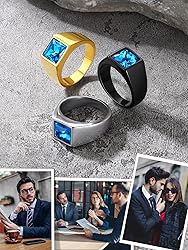 U7 Men Statement Wedding Band with Blue Topaz