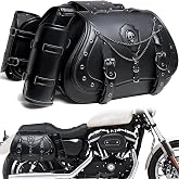 Motorcycle Saddlebags, 30L Leather Waterproof Side Saddle Bags with Cup Holder, Universal Powersports Saddlebags for Harley Davidson Sportster Dyna Softail Honda Shadow Rebel Yamaha Kawasaki Vulcan