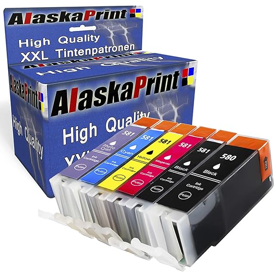 Alaska 6 Druckerpatronen komp. für Canon PGI-580 CLI-581 XL für Canon PIXMA TS8150 TS8151 TS8152 TS8250 TS9150 TS9155 (PGBK/B