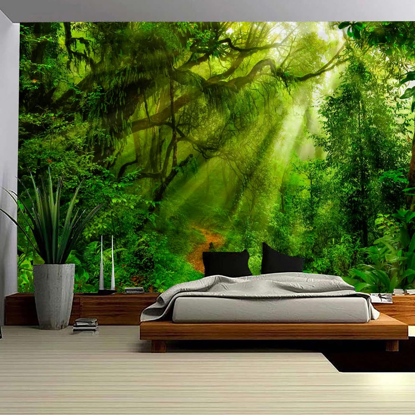 Skcess Wall Hanging Tapestry Nature Landscape Forest Tapestry Green Wall Cloth Forest Tapestry Tree Sunrise Landscape Wall Towels 240 x 220 cm