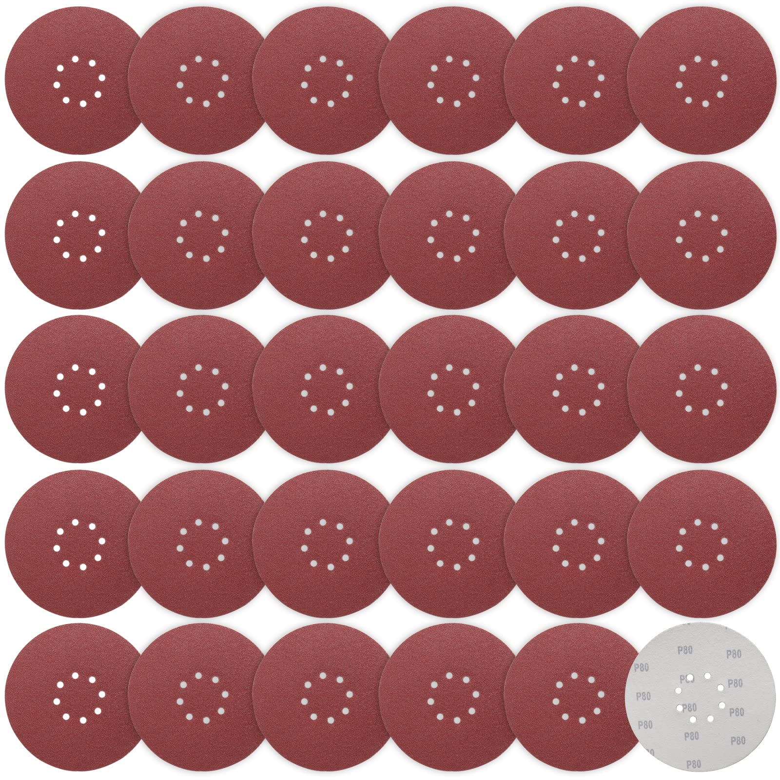 STEBRUAM 225mm Sanding Discs 80 Grit 30 Count, 9 Inch 8-Hole Sandpaper Hook and Loop Orbital Drywall Sander Sanding Pads