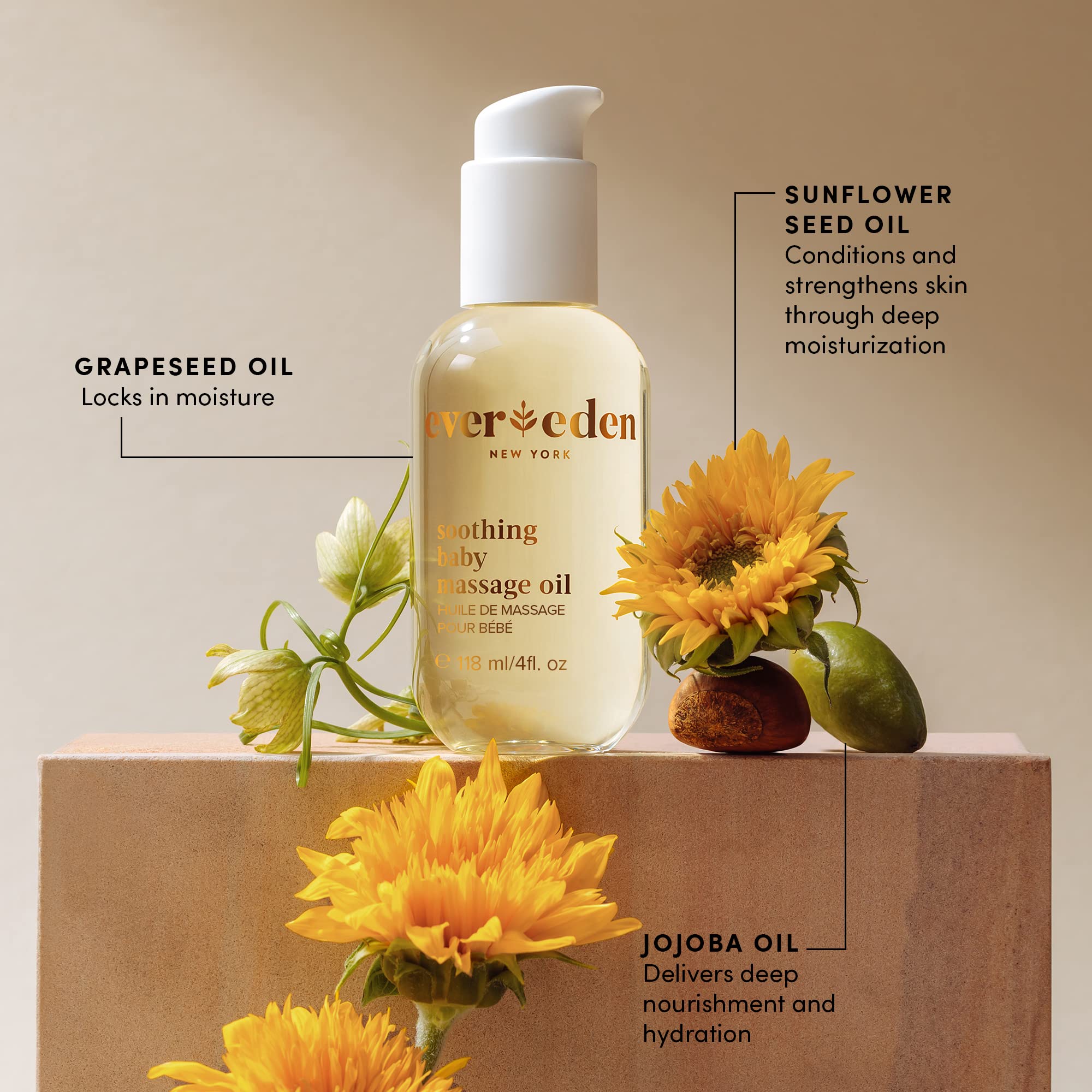 Evereden Soothing Baby Massage Oil, 4 fl oz & Nourishing Baby Face Cream, 1.7 oz | 2 Item Bundle Set | Clean and Unscented Baby Care
