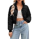 URMOSS Women's Cropped Puffer Jacket Long Sleeve Puffy Coat Winter Quilted Lightweight Jacket with Pockets