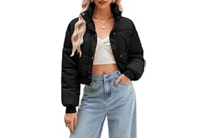 URMOSS Women's Cropped Puffer Jacket Long Sleeve Puffy Coat Winter Lightweight Quilted Padded Outwear with Pockets