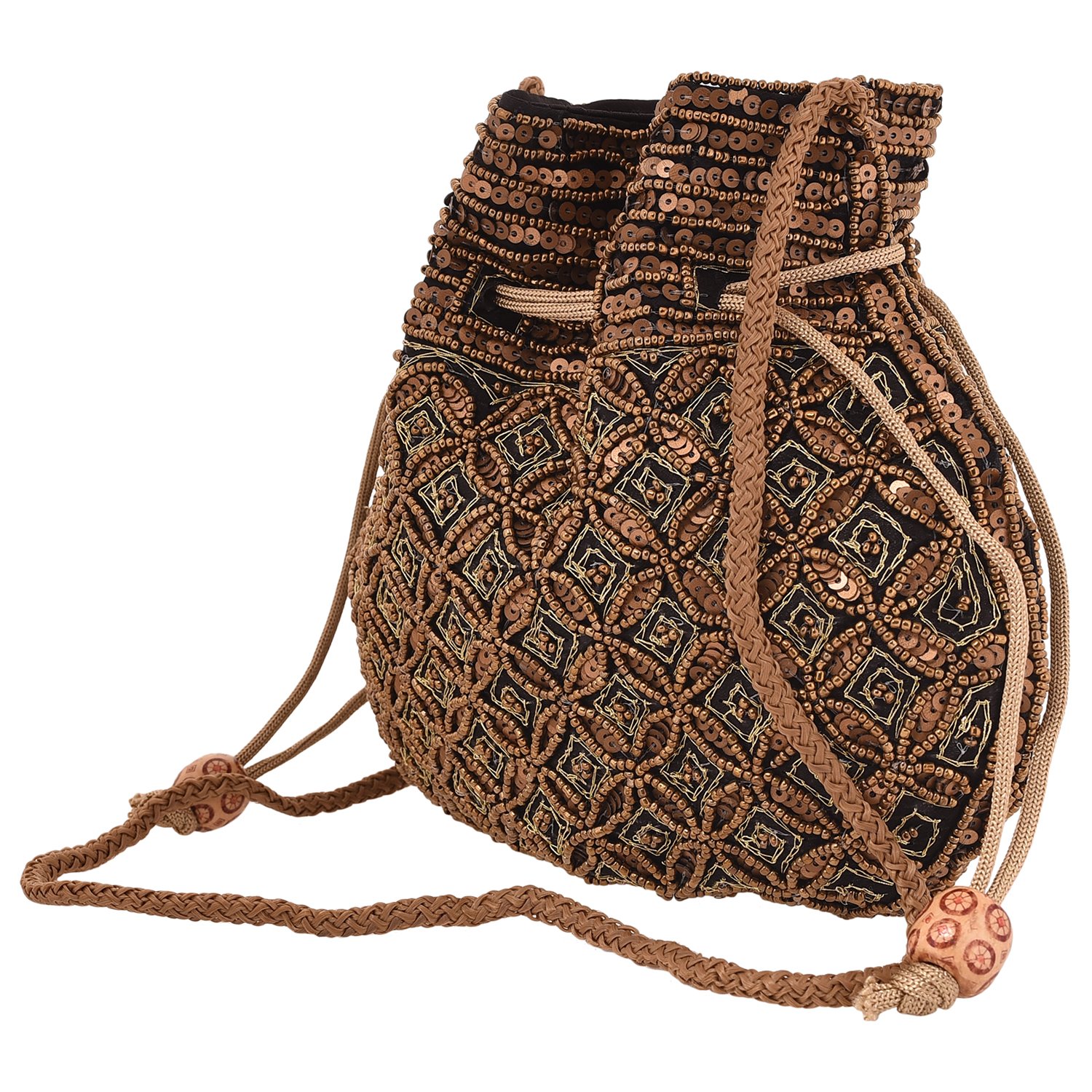 craft trade silk beaded work drawstring potli bag, 22x4x21(multicolour, ct768)