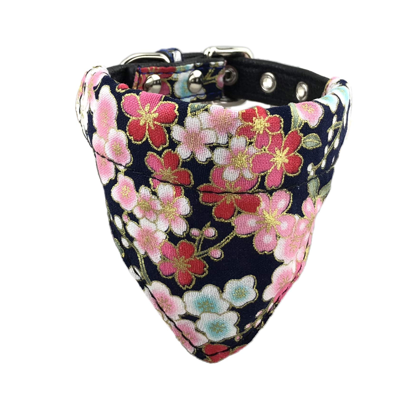 Newtensina Soft Bandana Dog Collar Classic Flower Sakura Design Cute Bandana for Dogs Cats - Black - XS