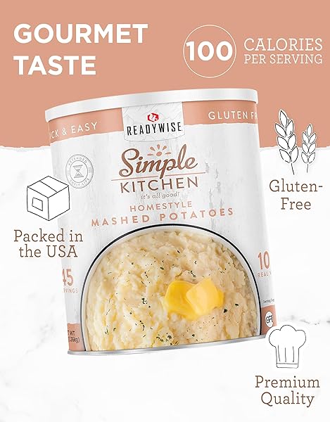 READYWISE SIMPLE KITCHEN HOMESTYLE MASHED POTATOES, 45 SERVINGS – GLUTEN-FREE FREEZE-DRIED MRE FOR EMERGENCY FOOD SUPPLY, LONG-TERM STORAGE, CAMPING, SURVIVAL, AND DISASTER PREPAREDNESS, #10 CAN